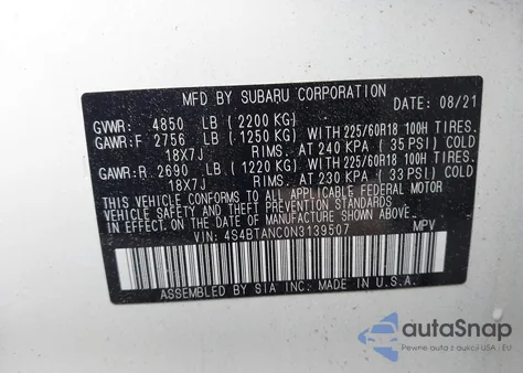 2022 Subaru Outback Limited из США, поврежденный, VIN 4S4BTANC0N3139507